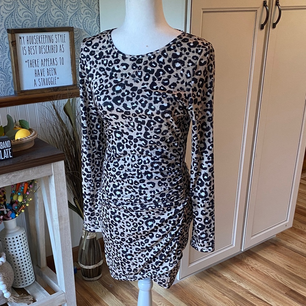 Leopard Print Long Sleeve Dress